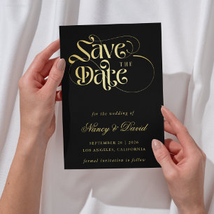 Black And Gold Script Wedding Save The Date