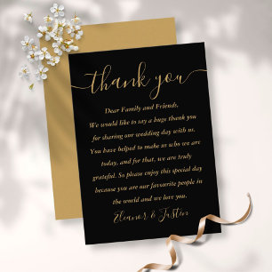 Black And Gold Script Wedding Thank You Place Card