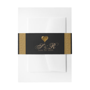 Black and Gold Scroll Wedding Belly Band Invitation Belly Band
