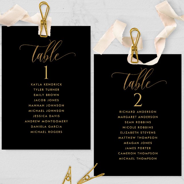 Black and Gold Seating Plan Cards with Guest Names (Creator Uploaded)