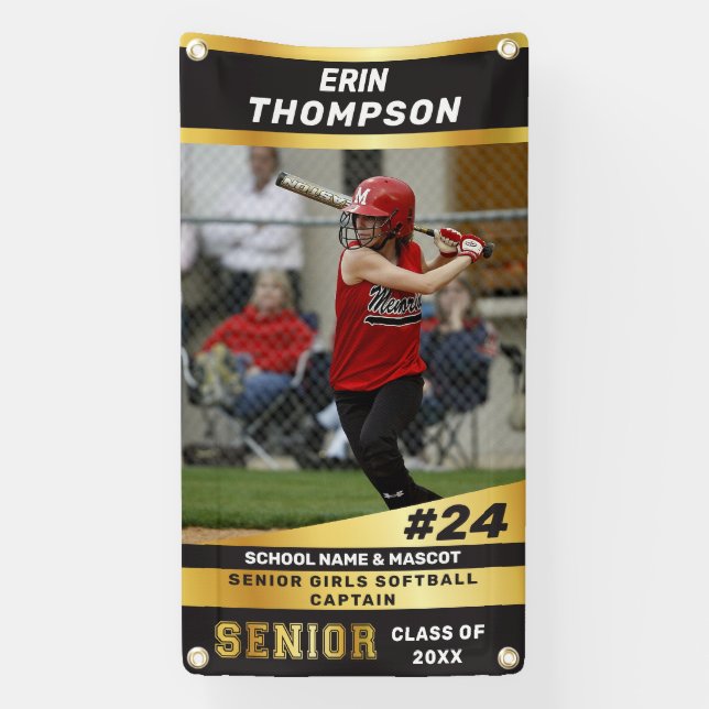 Black and Gold Senior Sport Outdoor Banner (Vertical)