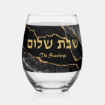 Black and Gold Shabbat Challah Cover Cloth Napkin Stemless Wine Glass<br><div class="desc">This stunning watercolor black and gold agate design glass shabbat kiddush cup blends elegance with artistry, perfect for any Shabbat or special occasion. Handcrafted with intricate detail, the unique kiddush cup features a beautiful mix of deep black and shimmering gold hues that mimic the unique and timeless patterns of agate...</div>