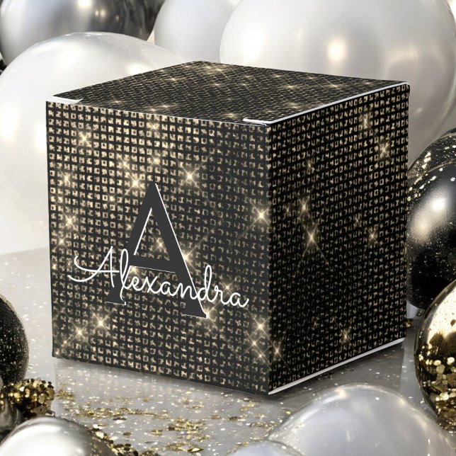 Black and Gold Shimmer Monogram - Add Your Name Favour Box (Creator Uploaded)