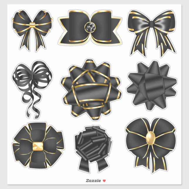 Black and Gold Shimmery Ribbon Bow Set (Sheet)