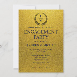 Black and Gold Shining Glitter Engagement Party Invitation