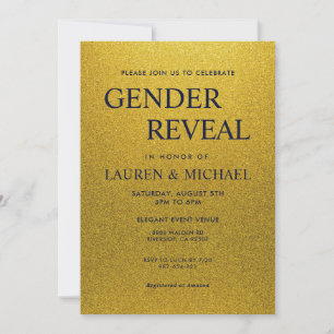 Black and Gold Shining Glitter Gender Reveal Invitation