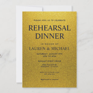 Black and Gold Shining Glitter Rehearsal Dinner Invitation