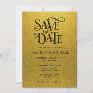 Black and Gold Shining Glitter Save The Date Invitation