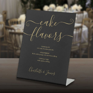 Black And Gold Signature Script Cake Flavours Pedestal Sign