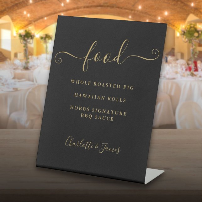 Black And Gold Signature Script Food Menu Pedestal Sign (Black And Gold Signature Script Food Menu Pedestal Sign)