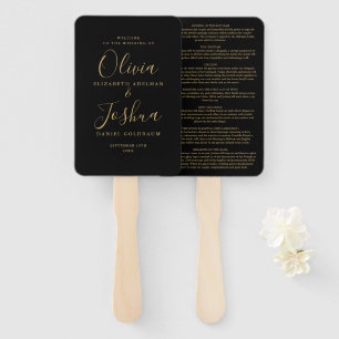 Black And Gold Signature Script Jewish Wedding Hand Fan