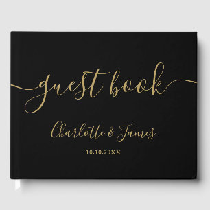 Black And Gold Signature Script Photo Wedding Guest Book