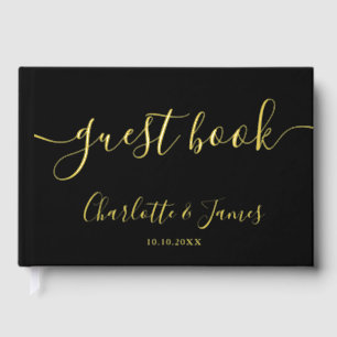 Black And Gold Signature Script Photo Wedding Guest Book