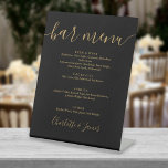 Black And Gold Signature Script Wedding Bar Menu Pedestal Sign<br><div class="desc">This elegant black and gold script minimalist bar menu sign is perfect for all celebrations. Designed by Thisisnotme©</div>