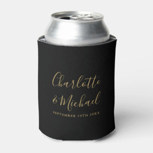Black And Gold Signature Script Wedding Can Cooler