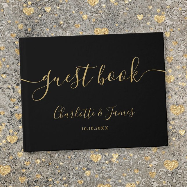 Black And Gold Signature Script Wedding Guest Book (Black And Gold Signature Script Wedding Guest Book)