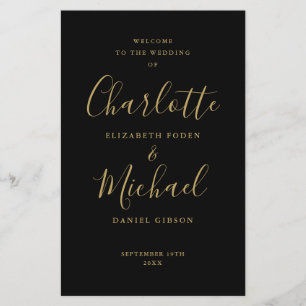 Black And Gold Signature Script Wedding Program