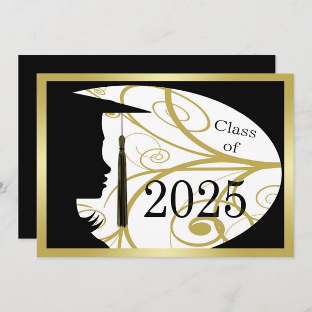 Black and Gold Silhouette 2025 Graduation Party Invitation (Front/Back)