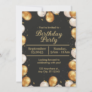 Black and Gold Simple Birthday Party card