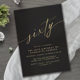 Black and Gold   Simple Glam Luxe 60th Birthday Invitation
