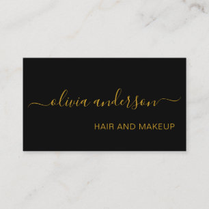 Black and Gold Simple Hair Makeup Salon Business Card