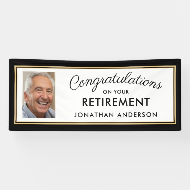 Black and Gold Simple Retirement Party Photo Banner (Horizontal)