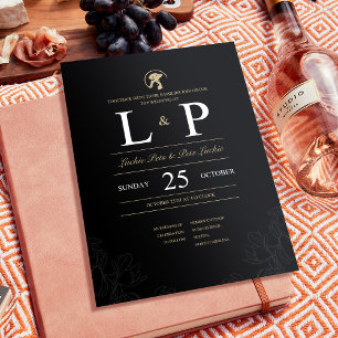 Black and Gold Simple wedding invitation with pets