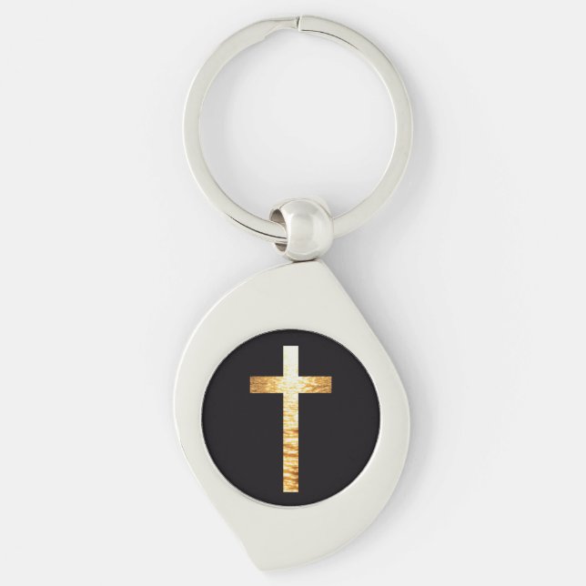 Black and gold simplistic Cross Metal Keychain (Front)