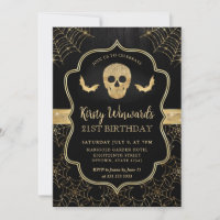 Black and Gold Skull and Cobwebs 21st Birthday
