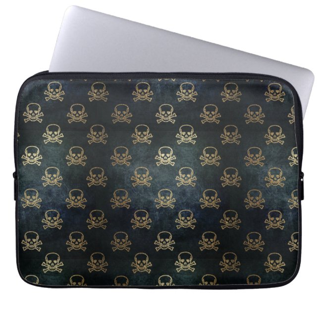 Black and Gold Skulls Electronics Bag (Front)