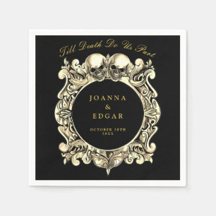 Black And Gold Skulls Gothic Wedding Napkin