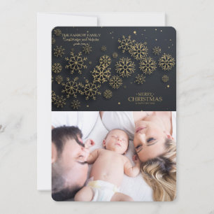Black and Gold Snowflakes Photo Holiday Card