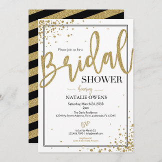 Black and Gold Sparkle Bridal Shower Invitation