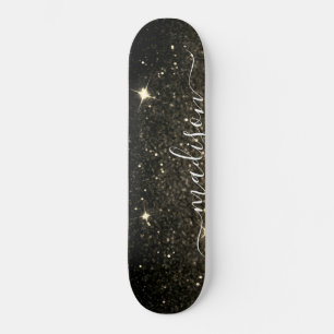 Black and Gold Sparkle Glitter Personalised Skateboard