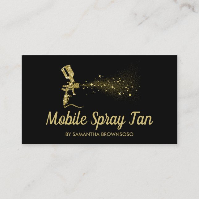 Black and Gold Sparkle Mobile Tanning Spray Business Card (Front)