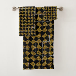 Black and gold sparkle towel set