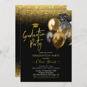Black and Gold Sparkling Graduation Party Invitation