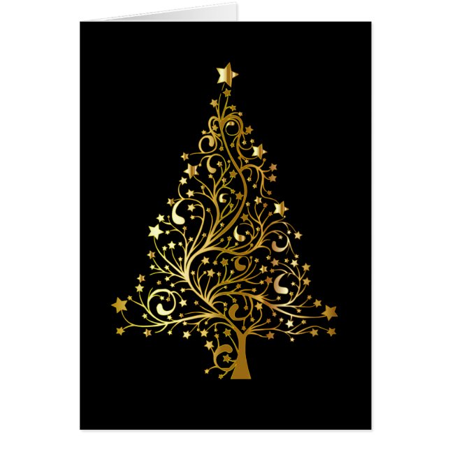 Black and Gold Sparkly Christmas Tree  Menu Design (Front)