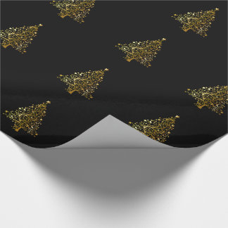 Black and Gold Sparkly Christmas Treet Design Wrapping Paper