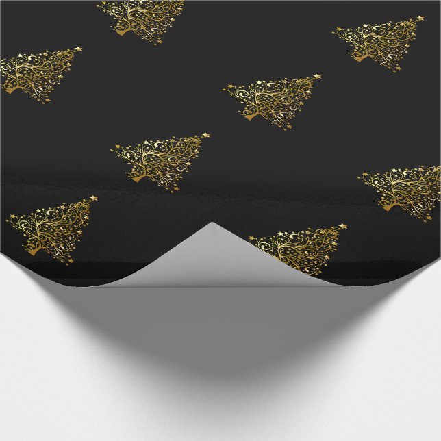 Black and Gold  Sparkly Christmas Treet Design Wrapping Paper (Corner)