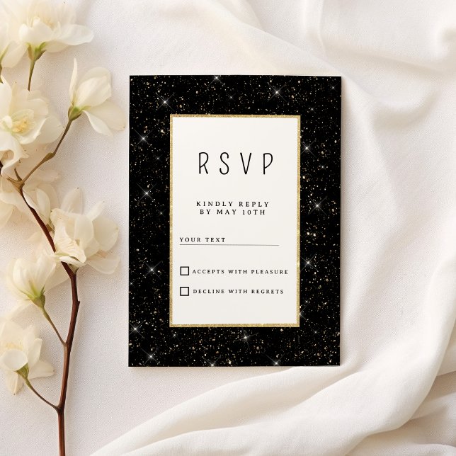 Black and gold sparkly glitter confetti RSVP Invitation (Black and gold sparkly glitter confetti RSVP )