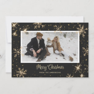 Black and Gold Sparkly Photo Christmas Cards