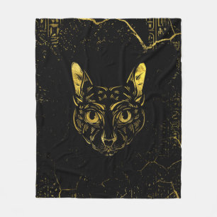 Black and Gold Sphynx Cat Fleece Blanket