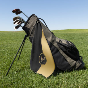 Black and gold split-screen geometric design golf towel