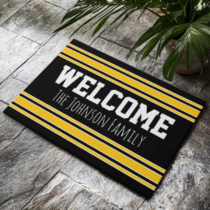 Black and Gold Sports Jersey Custom Name Number Doormat