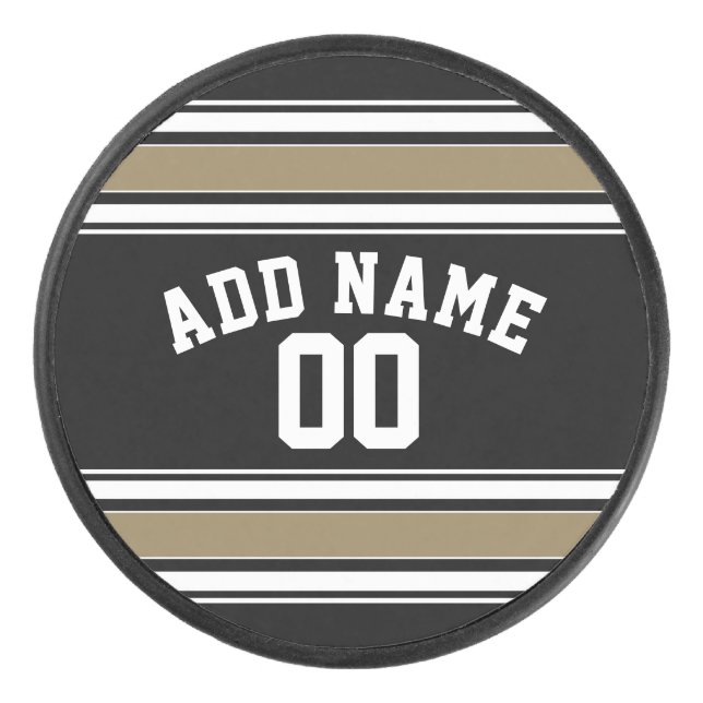 Black and Gold Sports Jersey Name - Can EDIT Colou Hockey Puck (Front)