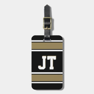Black and Gold Sports Stripes Monogram Luggage Tag