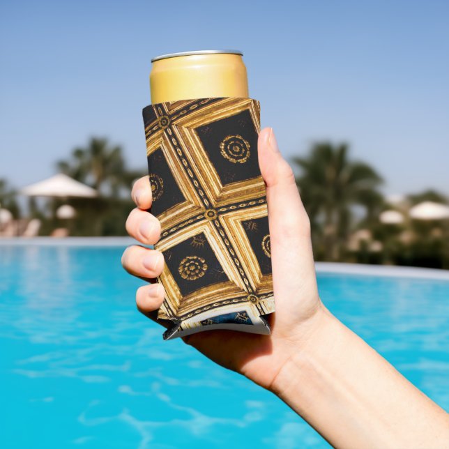 Black and Gold Squares Seltzer Can Cooler (In Situ Pool)