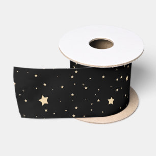 Black and Gold Starry Night Pattern Christmas Satin Ribbon