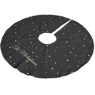 Black and Gold Starry Night Photo Christmas Brushed Polyester Tree Skirt